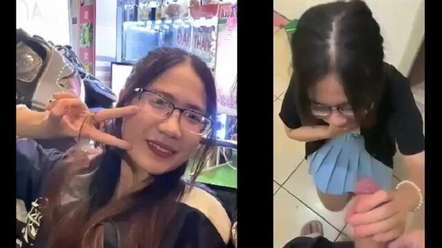 Em Linh đeo kính làm tí bú mút rồi đi làm